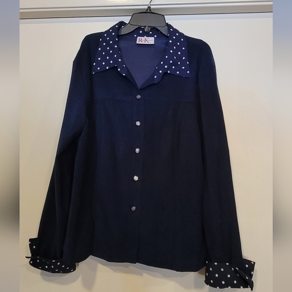 R&K Originals navy blue and Polka Dots 2 Piece Casual Pants Suit Size 14 - Picture 4 of 10